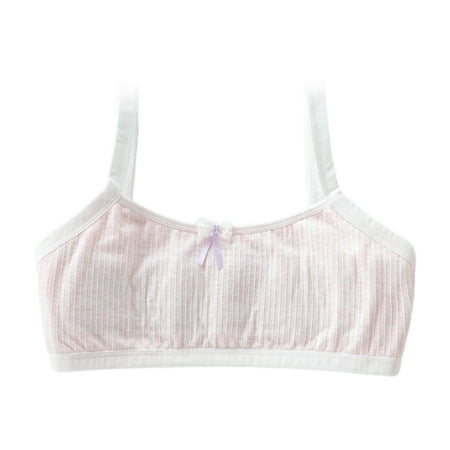 

HGYCPP Puberty Girls Camis Crop Top Sweet Lace Bowknot Decor Training Bra Ribbed Striped Lightly Padded Cotton Underwear Candy Color Wire Free Bralette