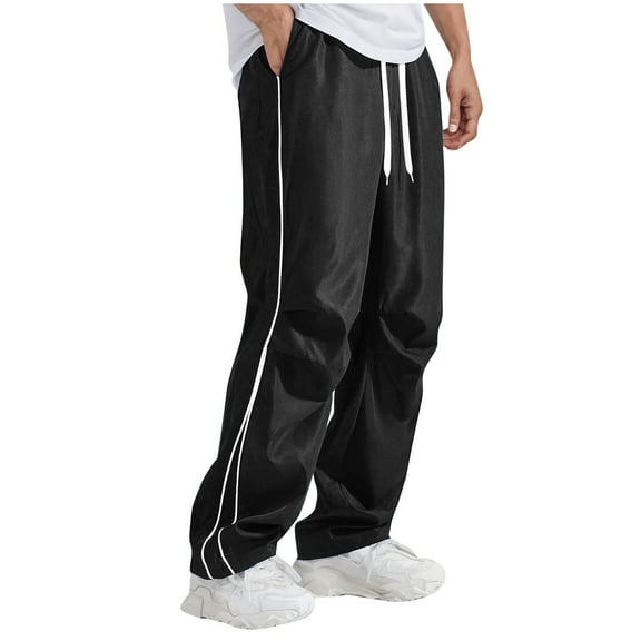 Chiccall Mens Summer Sweatpants Loose Fit Open Bottom Elastic Waist Drawstring Gym Athletic Pants with Pockets Black XL