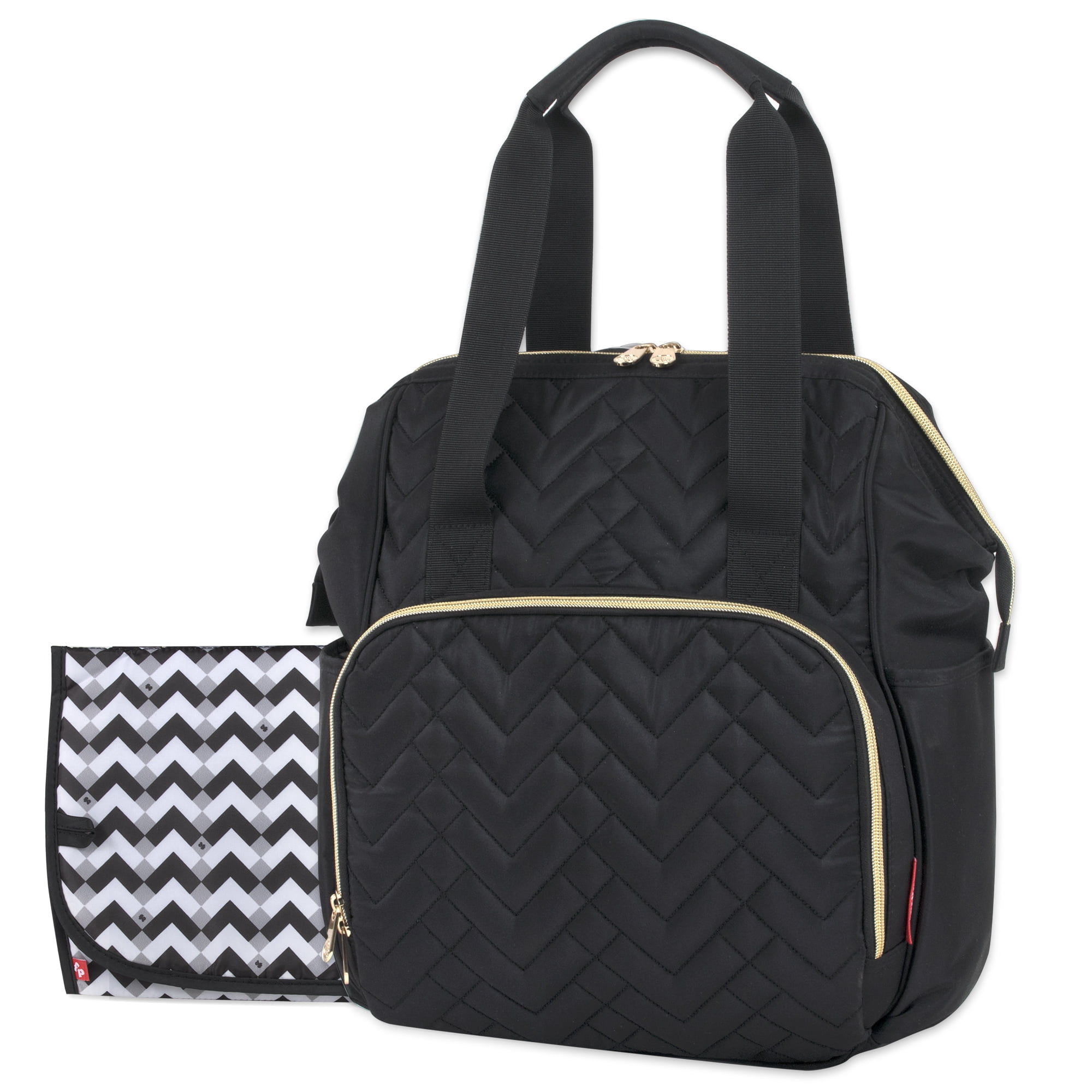 Fisher-Price Multi-Pocket Diaper Bag with Changing Pad, Midnight Black