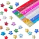 thumbnail image 1 of 720 hojas de papel con purpurina de 18 colores para origami, tiras de papel con forma de estrella, colores rosa, morado, amarillo, azul y verde., 1 of 5