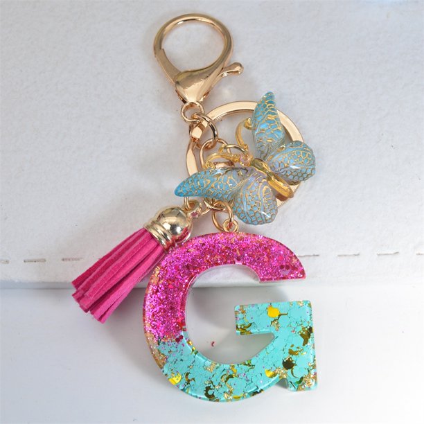 1Pcs Lentejuelas Brillantes Rellenas 26 Letra Llavero De Moda A-Z Iniciales Con Colgante De Mariposa Alfabeto Coche Regalos