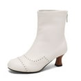 thumbnail image 6 of Women's Boots Mid Calf Kitten Heel Round Toe Booties with Zipper Casual Outdoor Dressy Comfortable Short Boots Winter Shoes for Women White 6, 6 of 7