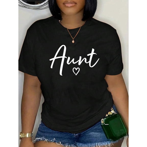 Aunt Gifts for Women Heart Mother's Day Aunt T-Shirt Graphic Tee summer Tops For Women Round Neck Fashion Cotton shirts