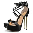 thumbnail image 3 of YDN Women Graceful Ankle Strap Buckle Stilettos Open Toe Sandals Platform Metal High Heel Pumps Bridal Dress Prom Shoes Size 6 Black, 3 of 4