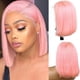thumbnail image 1 of Pelucas Bob rosadas con encaje frontal de 13x4, cabello humano de 16 pulgadas, pelucas Bob de encaje transparente HD sedoso y liso para mujeres, densidad del 180%, parte media, cabello virgen rosa, nu, 1 of 3