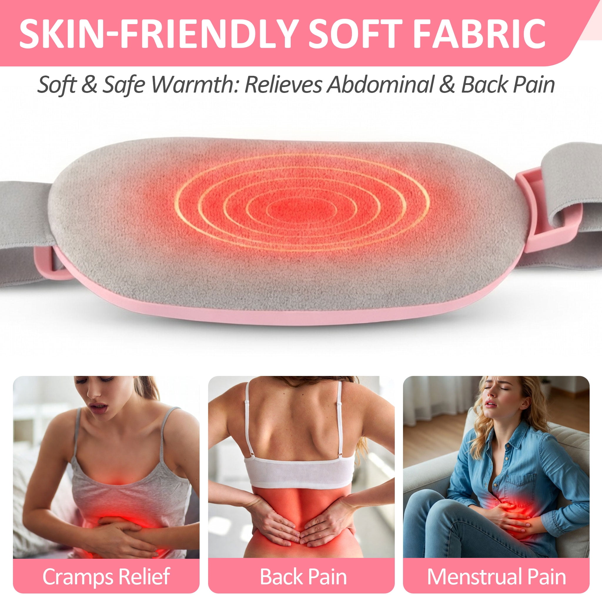Neidga Portable Cordless Menstrual Heating Pad Belt, 4 Heat & Massage Levels, Fast Heating Belly Wrap for Period Cramps Relief