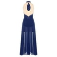 thumbnail image 4 of YiZYiF Womens Lyrical Dance Costumes Rhinestone Modern Contemporary Dance Dress Flowy Tulle Split Maxi Skirt Navy Blue L, 4 of 5