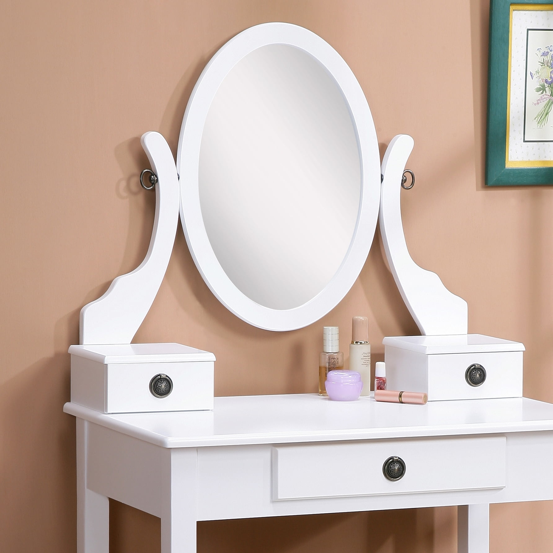 Roundhill furniture roundhill moniya wood makeup vanity table and stool set deals