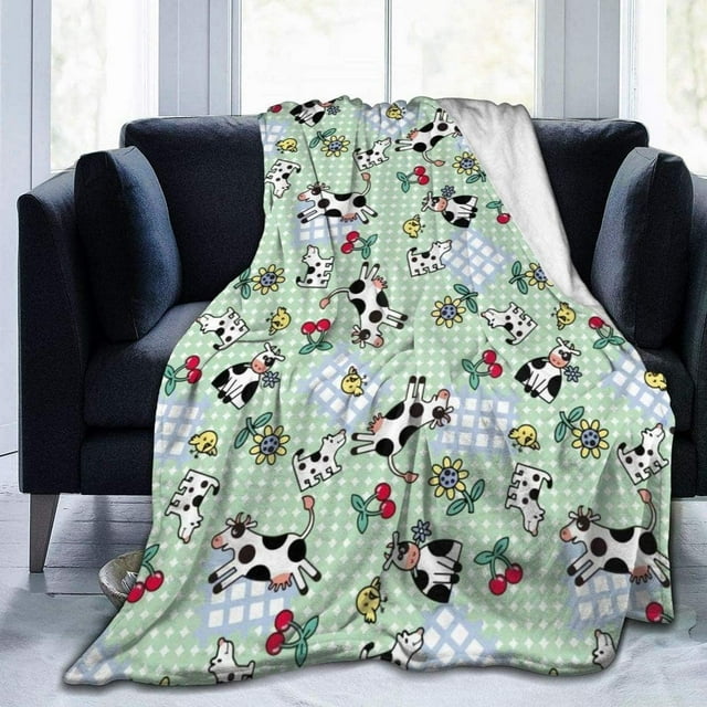 Couverture en Molleton Image de Vache Jeté Peluche Duveteux Ultra Doux Réversible en Microfibre Flanelle Couvertures 80"x60 Pouces