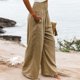 thumbnail image 1 of Pantalón De Pierna Ancha Pantalones casuales de mujer Algodón Lino Suelto Sólido Verano Pantalón de pierna ancha (Caqui XL) Kuymtek para Mujer Caqui T L, 1 of 6