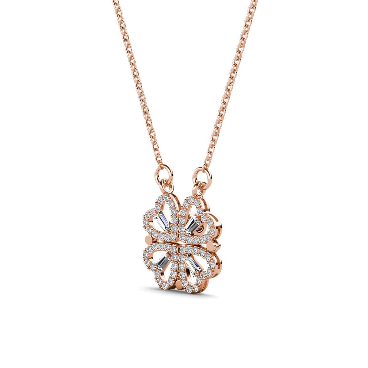 Cate & Chloe Posie 18k Rose Gold Plated Heart Clover Necklace with Swarovski Crystals for Women