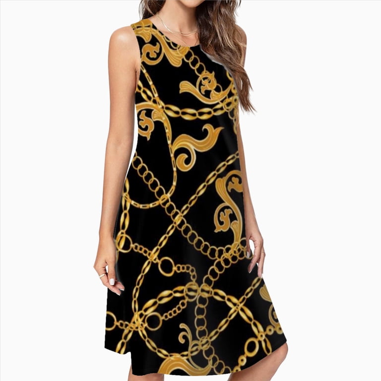 Gold Chain Casual Sleeveless Loose Sundress Dress For Women Summer Dress Daily Woman