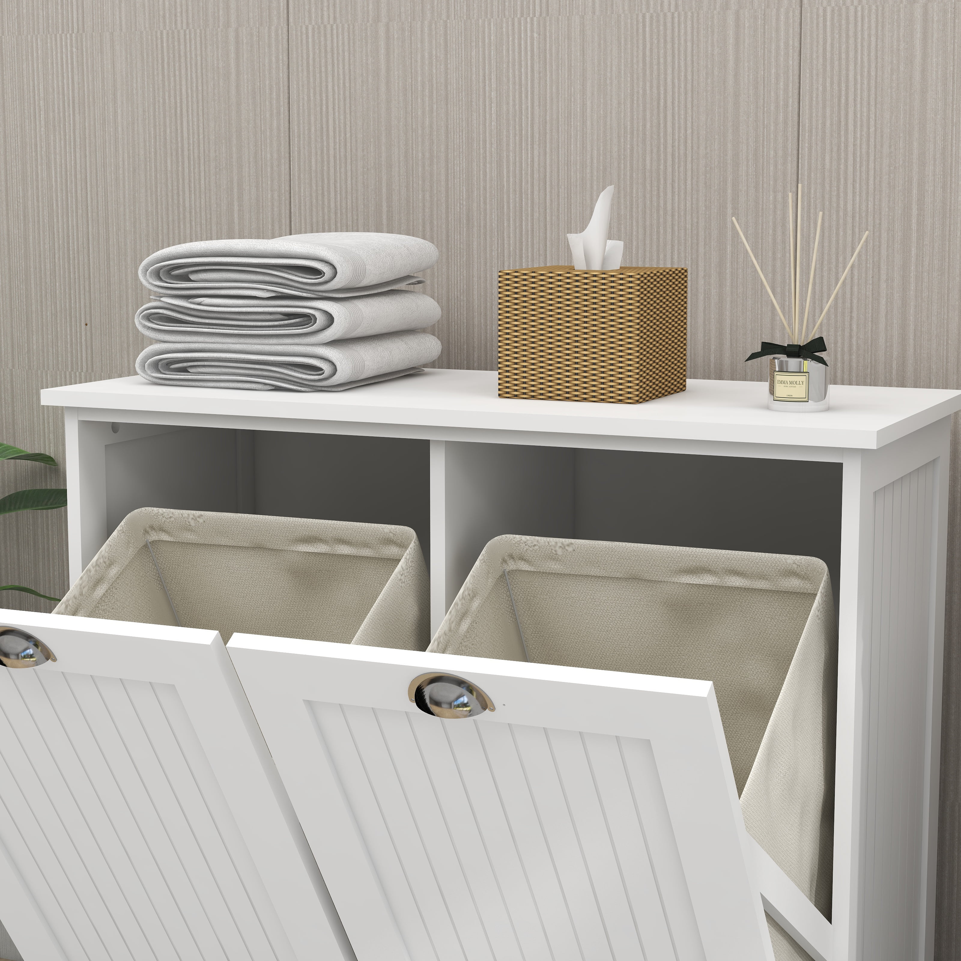 Aukfa Double Tilt Out Laundry Hamper Cabinet,Bathroom Laundry Cabinet with Basket,White