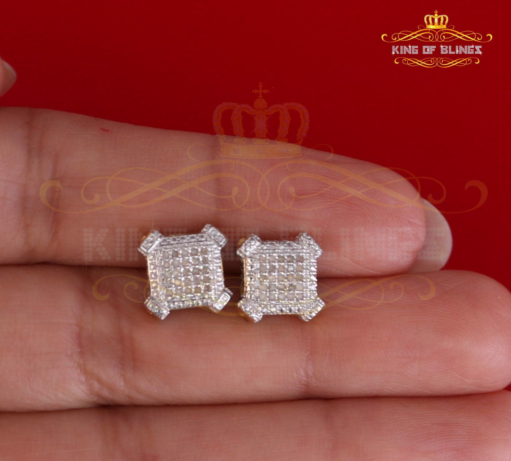 King of Bling's Aretes Para Hombre Silver 0.10ct Diamond For Women's/ Men's Yellow Stud Earrings