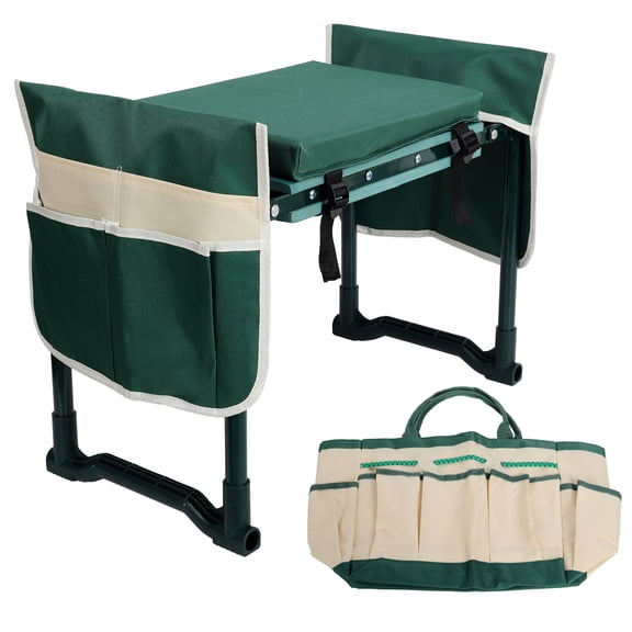 CQSXDA Green Garden Kneeler and Seat Bench with EVA Foam Pad and Tool Bags, Foldable, Heavy-Duty Steel Frame