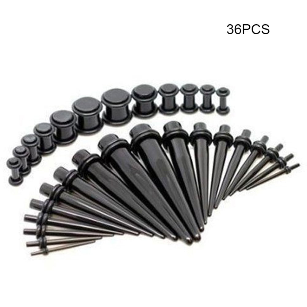 36Pcs Acrylic Ear Plug Taper Kits Gauge Expander Stretcher Stretching Piercing 