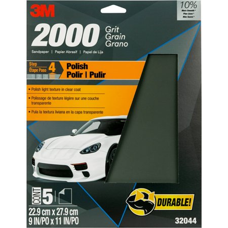 3M Wetordry Sandpaper, 32044, 2000 Grit, 9 in x 11 in, 5 pack