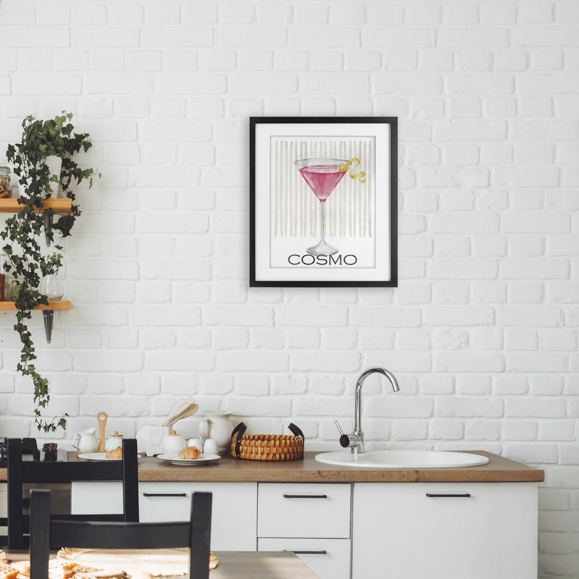Stupell Industries Pink Cosmo on Stripes Black Framed Print Under Glass, design by Kim Allen