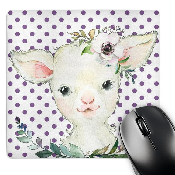 3dRose, Cute Image Of Watercolor Baby Lamb With A Flower Illustration, MousePad
