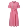 thumbnail image 6 of Baqcunre Maxi Dresses for Women 2024 Women's Vintage Dress with Pocket Buttons Waist Short Sleeve Dress Dresses for Women 2024 Summer Dresses for Women 2024 Womens Dresses Hot Pink 2XL(Hot), 6 of 9