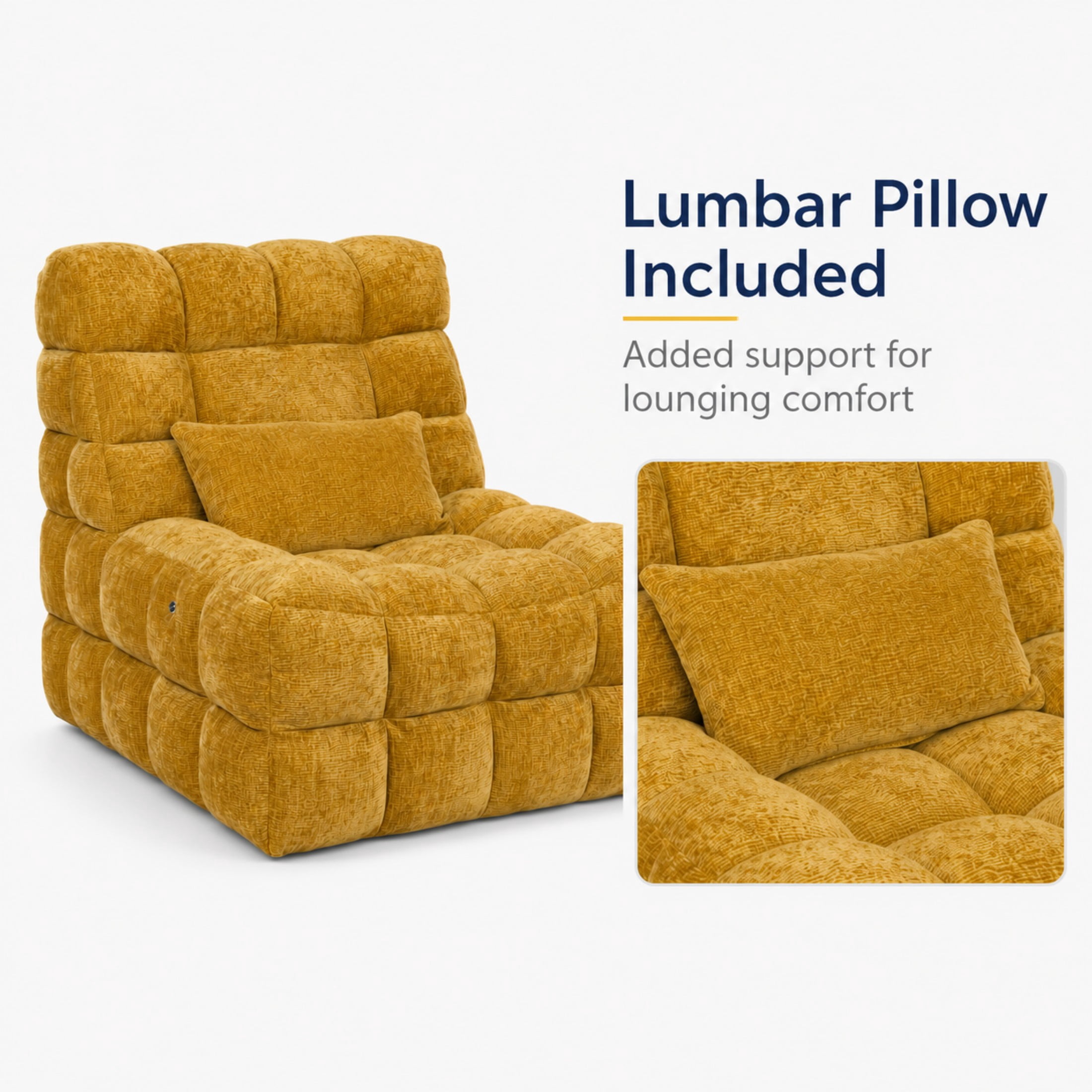 Aenkyo Chenille 2D Roller Massage Sofa Chair, Lounge Accent Chair with Pillow, Yellow