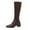 Brown, variant on WEAIXIMIUNG Hiking Boots for Women Women Mid Calf Boots Autumn and Winter Fashion Stretch Knitted Leather Stitching Pure Color Comfortable Square Toe Square Heel