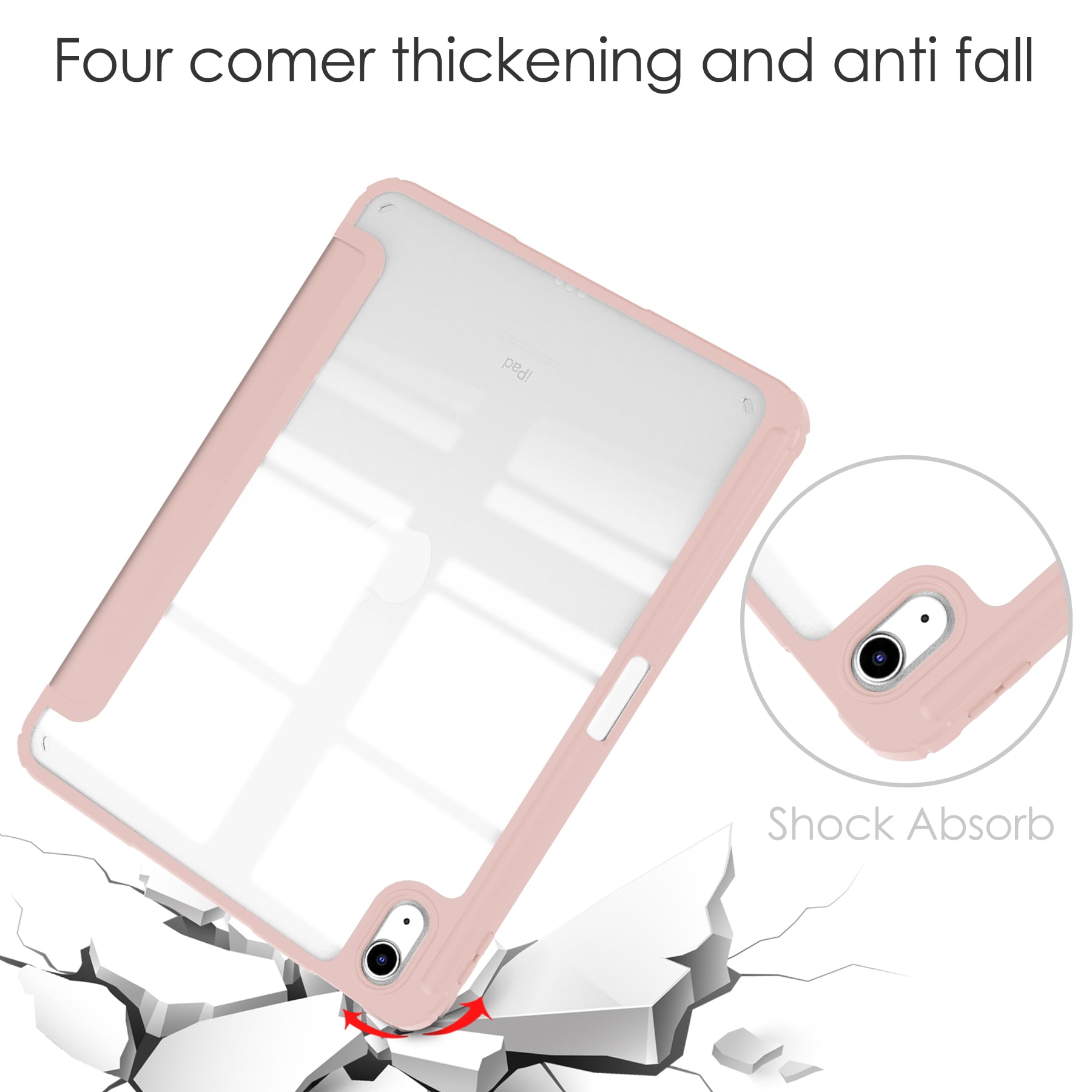 Allytech iPad 10th Generation Case with Pencil Holder, Transparent Clear Back Shell Trifold Stand Auto Sleep Wake Shockproof Drop Protective Case Cover for Apple iPad 10th Gen 2022-Rosegold