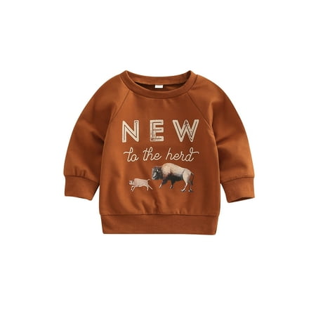 

Canrulo Toddler Baby Boy Girl Sweatshirt Top Long Sleeve Cow Printed Pullover Sweaters Infant Fall Winter Casual Clothes Dark Orange 2-3 Years