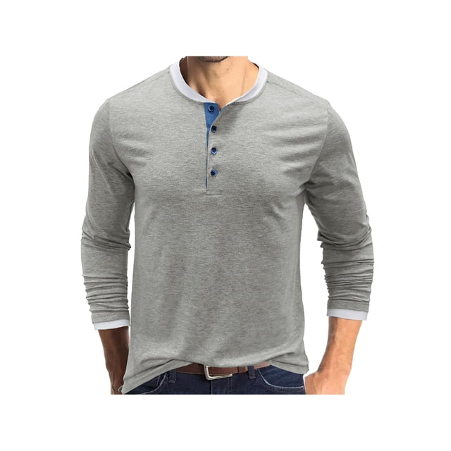 Sunloudy - Camisetas informales para hombre, cuello redondo, manga larga, cuello redondo, cierre de botones, escote Sunloudy S M L XL XXL