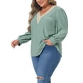 thumbnail image 4 of Agnes Orinda Plus Size Tops for Women Lace Petal V Neck Long Sleeve Shirts Eyelet Business Casual Blouses, 4 of 5