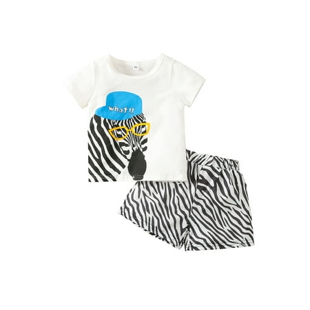 

Eyicmarn Baby Boys Girls 2PCS Pants Suit Short Sleeve Zebra/Giraffe Crew Tees + Short Pants Toddler Summer Cozy Clothes