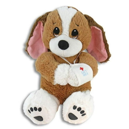 Melancholy Mel, Adorable 10 Inch Get Well Plush Dog - Hospital Present - Cheer Up Feel Better Stuffed Puppy, Wearing arm sling that says 'GET WELL' By 1st