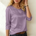 thumbnail image 5 of GEWSEY Womens Satin Silk 3/4 Length Sleeve Tunic Tops Trendy Silky Round Neck Business Casual Shirt Dressy Blouses (Purple, L), 5 of 9