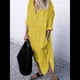 thumbnail image 2 of Vestido Camisero Informal Holgado de y Algodón para Mujer, con Solapas, Botones, Mangas con Puños y Abertura Lateral con Bolsillos Amarillo M, 2 of 3