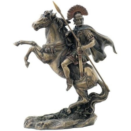 - 10.38 Inch Roman Centurion on Horseback Cold Cast Bronze Figurine