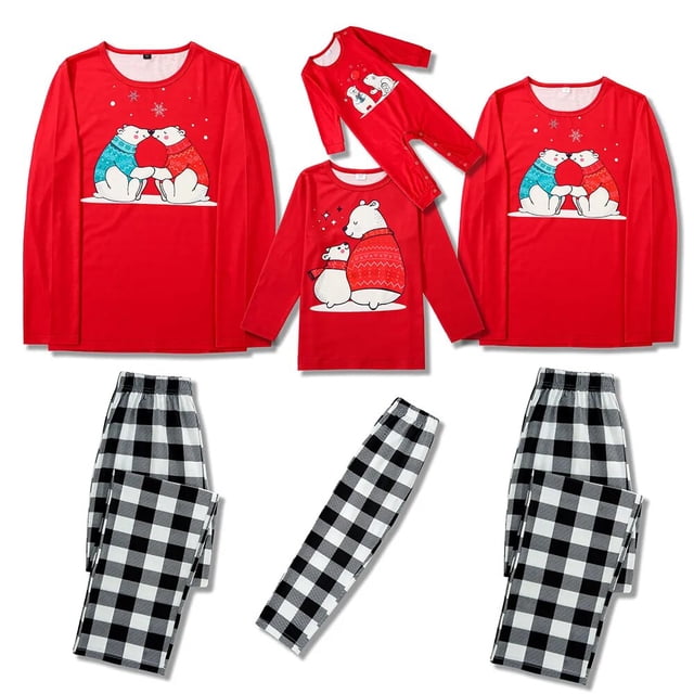 2023 New Year Clothes Family Christmas Matching Outfits Cartoon Bear Print Soft Pajamas Set Parent-child Sleepwear Baby Romper