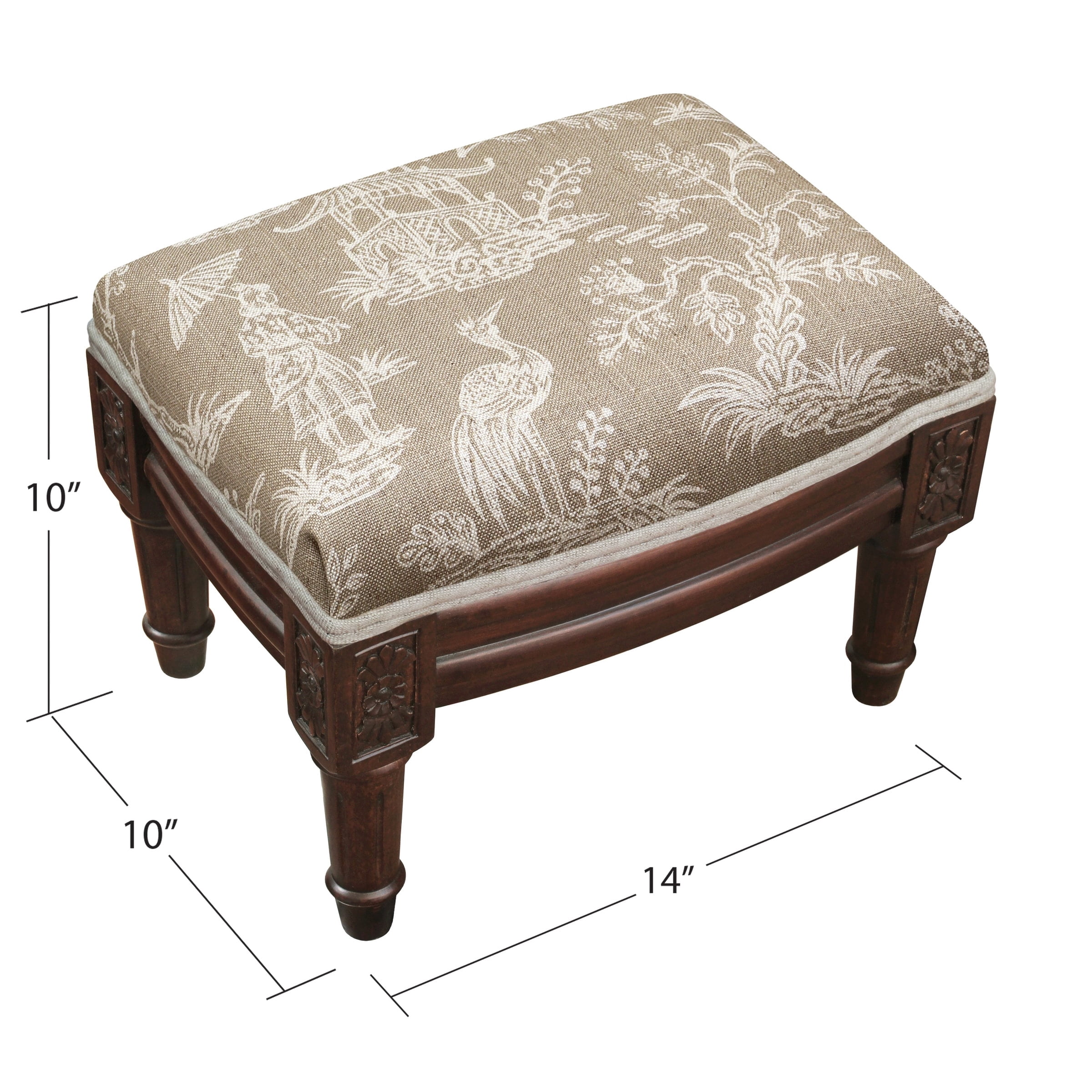 123 Creations Taupe Chinoiserie Footstool with wood stained finish