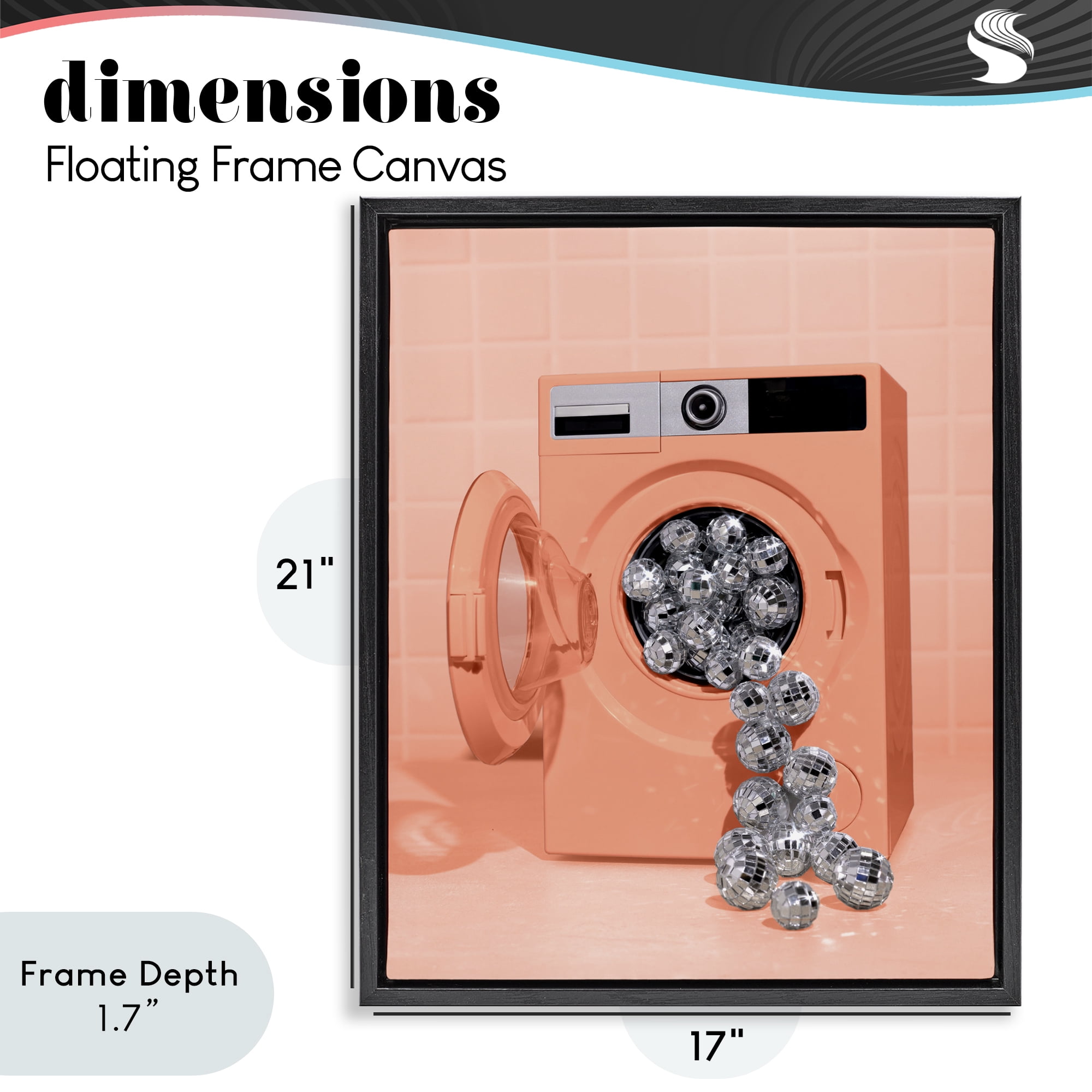 Stupell Industries Disco Laundry Machine over Orange Black Framed Floater Canvas Wall Art, design by LISH Creative