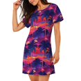 thumbnail image 2 of Logiee Retro Palms Print Nightgowns for Women,Soft Short-Sleeved Lightweight Sleepwear, Loose Sleepshirts, 2 of 6