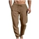 thumbnail image 2 of Pantalones largos para hombre, informales, de lino, con cordón, bolsillos, cinturón elástico, rectos, lisos., 2 of 6