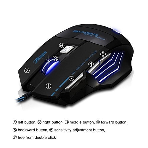 Zelotes 7200 dpi 7 botones LED profesional óptico USB Ratón de ratones para juegos con cable para jugadores