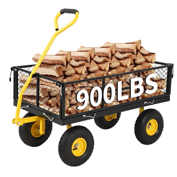 Mescukay 900LBS Heavy Duty Steel Garden Cart, Garden Wagon Cart on Wheels, Outdoor Metal Yard Utility Carts with Removable Sides & 180°Rotating Handle