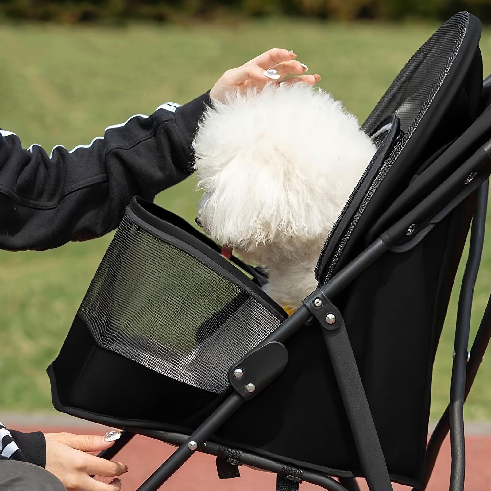 Pet Stroller for Small Dogs and Cats, Lightweight Foldable Design with Mesh Ventilation, Cup Holder and Storage Basket, Portable Dog Cat Stroller Black