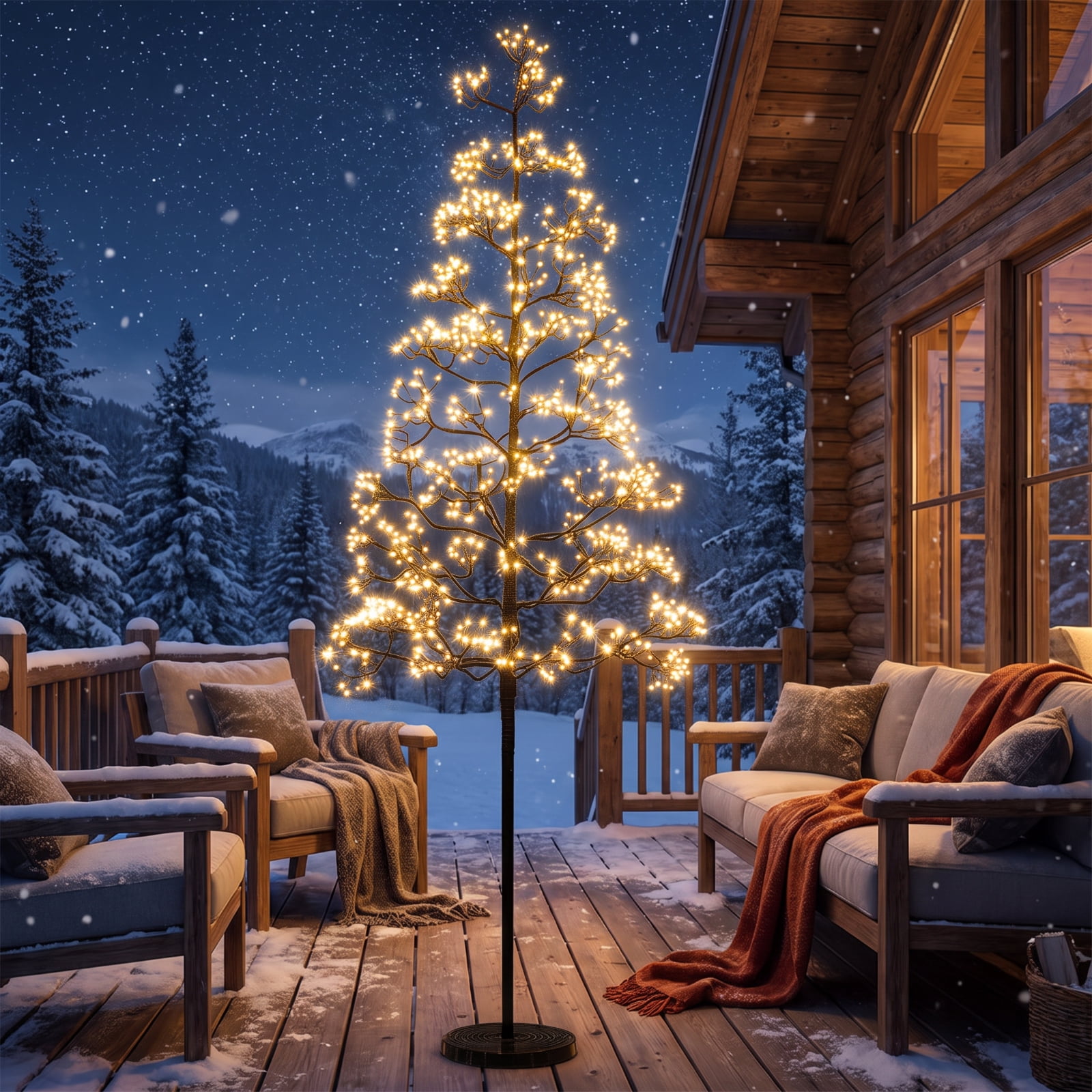 RUIE 5 ft Lighted Alpine Christmas Tree, Pre-Lit Slim Black Cedar Tree with 1000 LED Lights and Weighted Base for Entryway