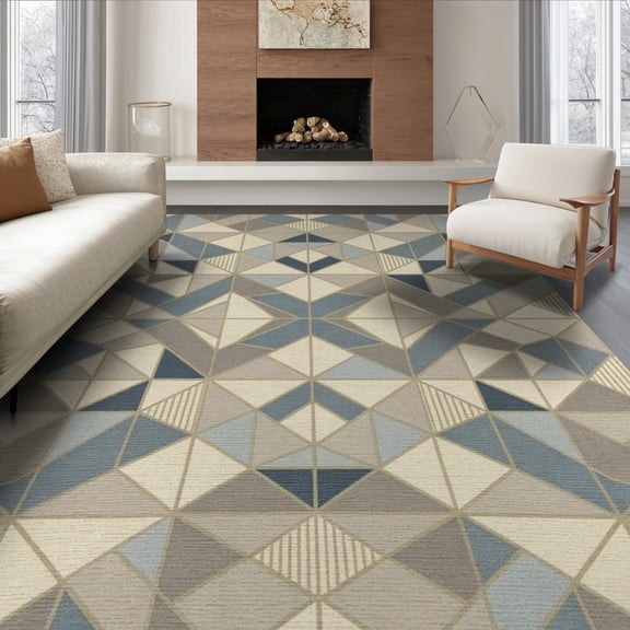 ODIKA 8'x10' Washable Area Rug Modern Geometric Inspired With Farmhouse Gold Lines Abstract Flowing Dynamic for Living Room, Under Sectional, Family , Durable, Non-Slip