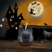 Way to Celebrate Halloween 21oz 3D Plastic Cat Sipper Tumbler, Black