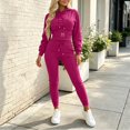 thumbnail image 2 of Women's 2‑Piece Tracksuit Set, Letter‑Embroidered Cropped Hooded Sweatshirt with Drawstring & High‑Waist Cuffed Jogger Pants, Solid‑Color Sporty Outfit for Daily Workout Commute Hot Pink XS(XS), 2 of 8