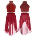 thumbnail image 5 of Aislor Kids Girls Shiny Glittery Rhinestones Ballet Dance Dress Halter Crop Tops with Skirt Burgundy 8, 5 of 7