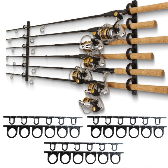 Rush Creek Creations, Ceiling Fishing Rod Holder for 6 Rods, Fishing Pole Holder for Garage Organization and Wall Storage, for Fishing Reels, Fishing Gear, and Fishing Accessories 3 Pack