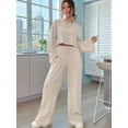thumbnail image 4 of Women'S 2-Piece Set Cute Knitted Long-Sleeved Cropped Top T-Shirt and Wide-Leg Pants Casual Autumn Outfit Apricot S, 4 of 8
